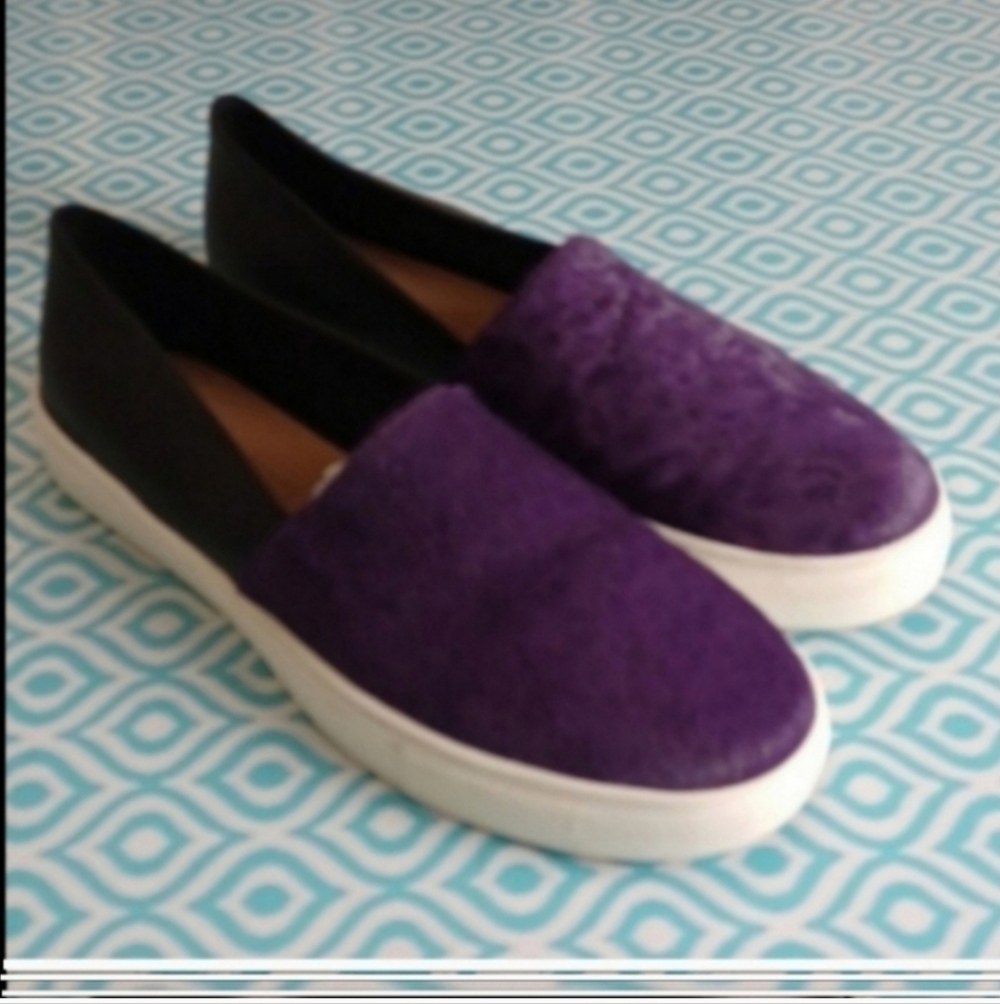 L'agence black leather with purple calf hair sneakers loafers